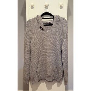 VINCE Sweater Gray Waffle Knit Pullover Hoodie with toggle Men's Medium